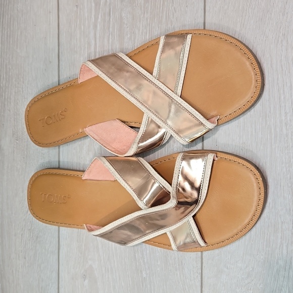 Toms Women Viv Crisscross Leather Sandals Flats shoes sz 11 - Picture 3 of 8